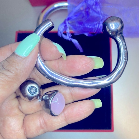 NEW UNO de 50 Silver Tone Zen Think Pink Stone Open Cuff for Breast Cancer - Picture 10 of 16